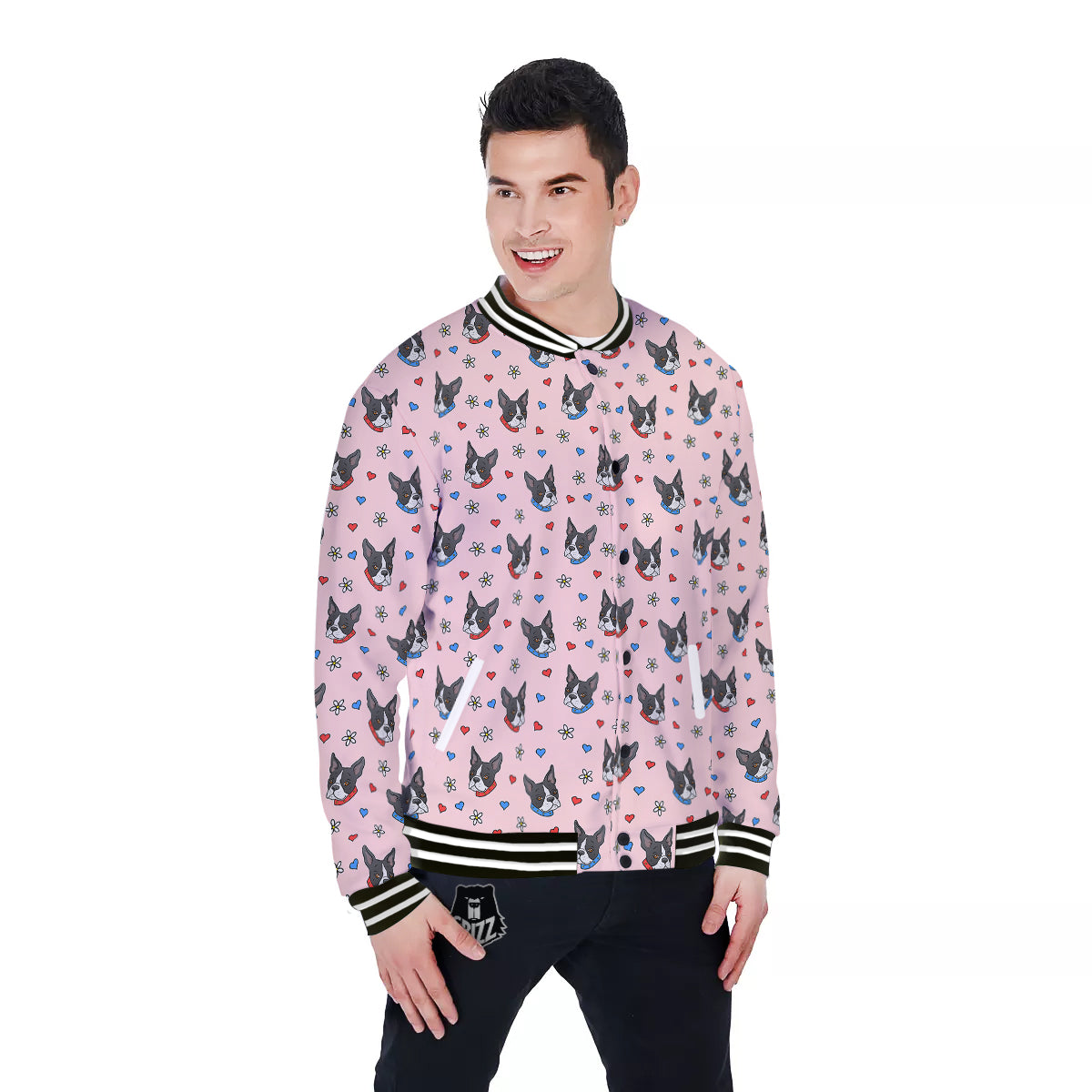 Bull Terrier Pink Print Pattern Baseball Jacket-grizzshop