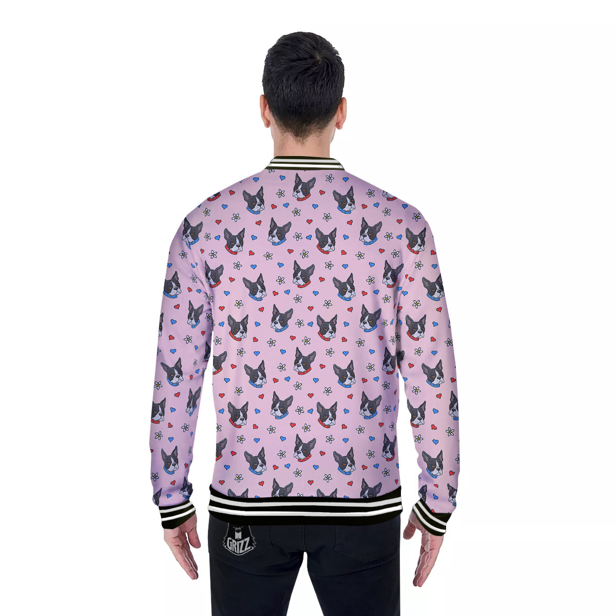 Bull Terrier Pink Print Pattern Baseball Jacket-grizzshop