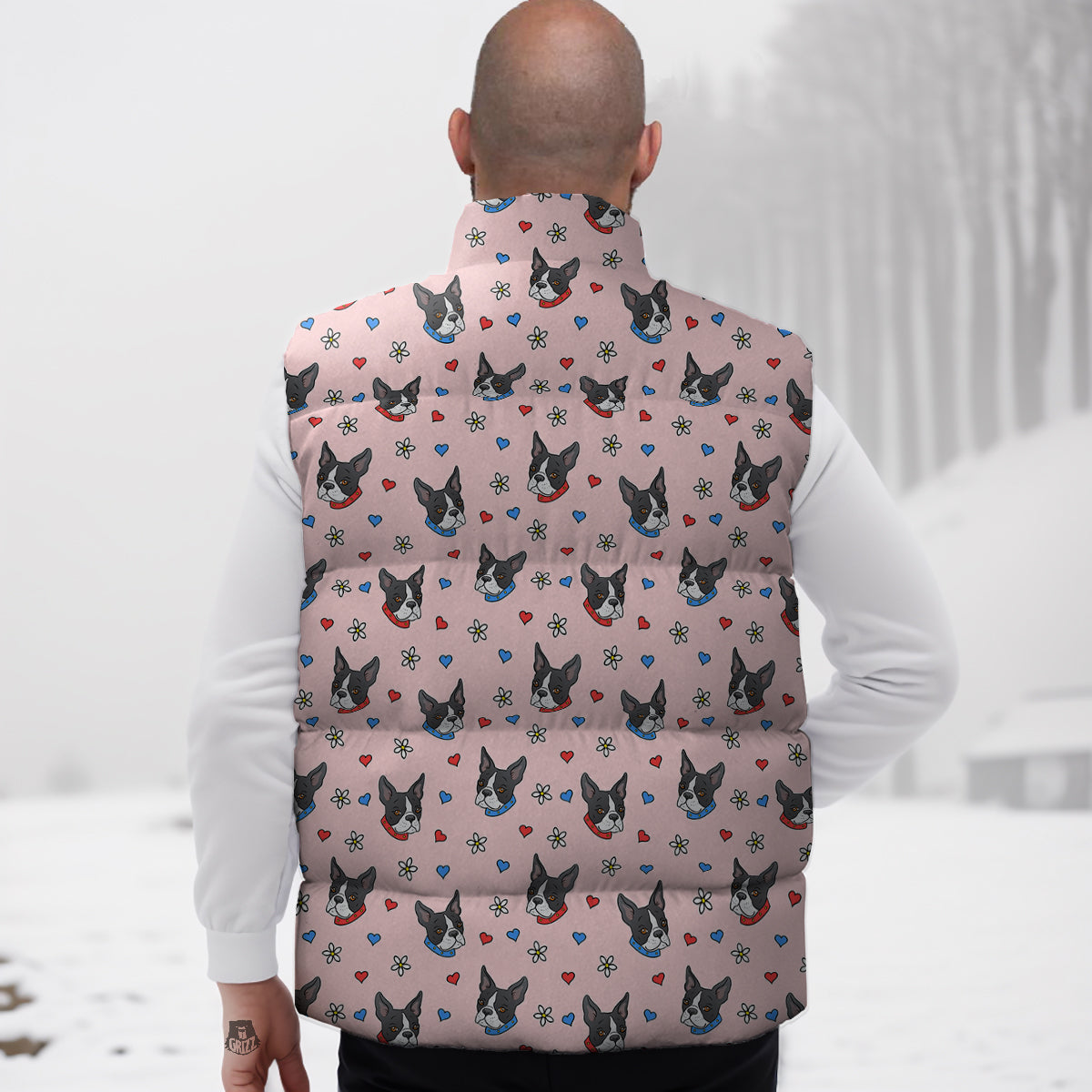 Bull Terrier Pink Print Pattern Down Vest