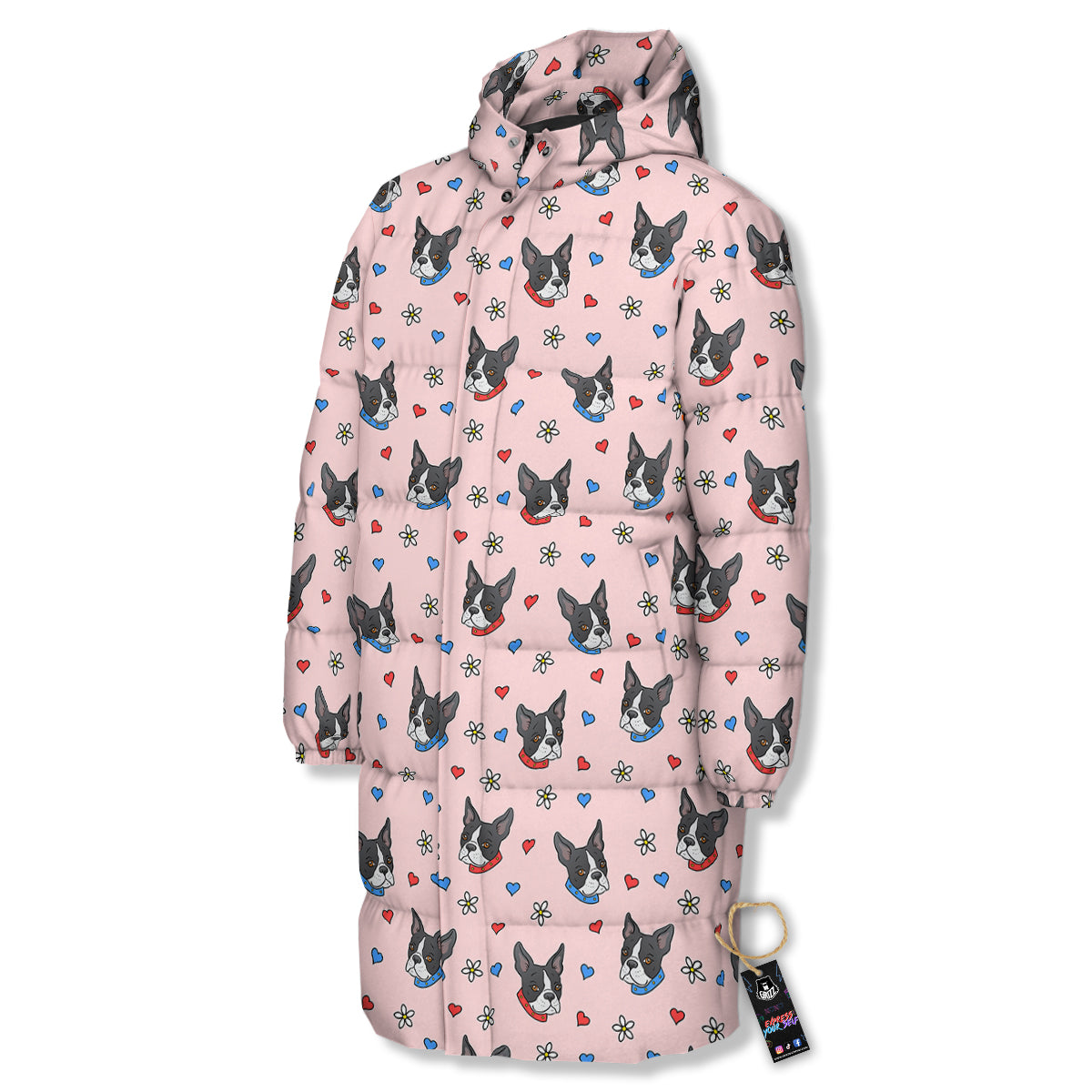 Bull Terrier Pink Print Pattern Long Down Jacket-grizzshop