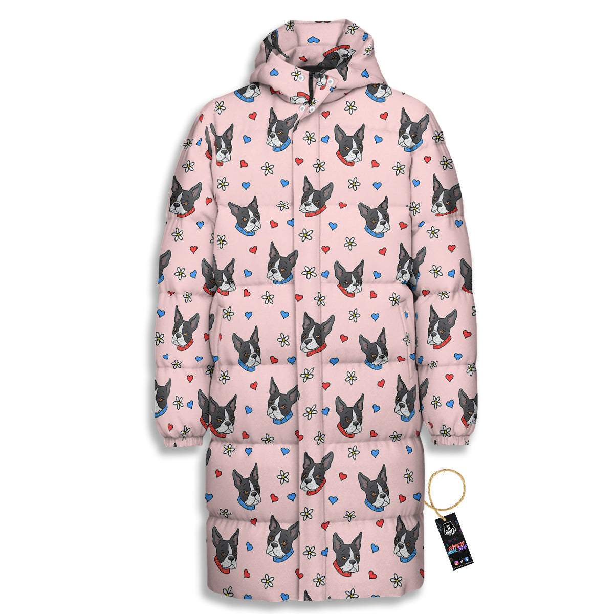 Bull Terrier Pink Print Pattern Long Down Jacket-grizzshop