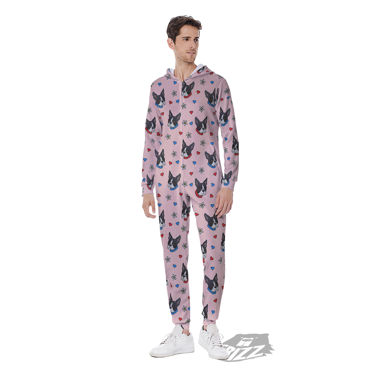 Bull Terrier Pink Print Pattern Men's Jumpsuit-grizzshop