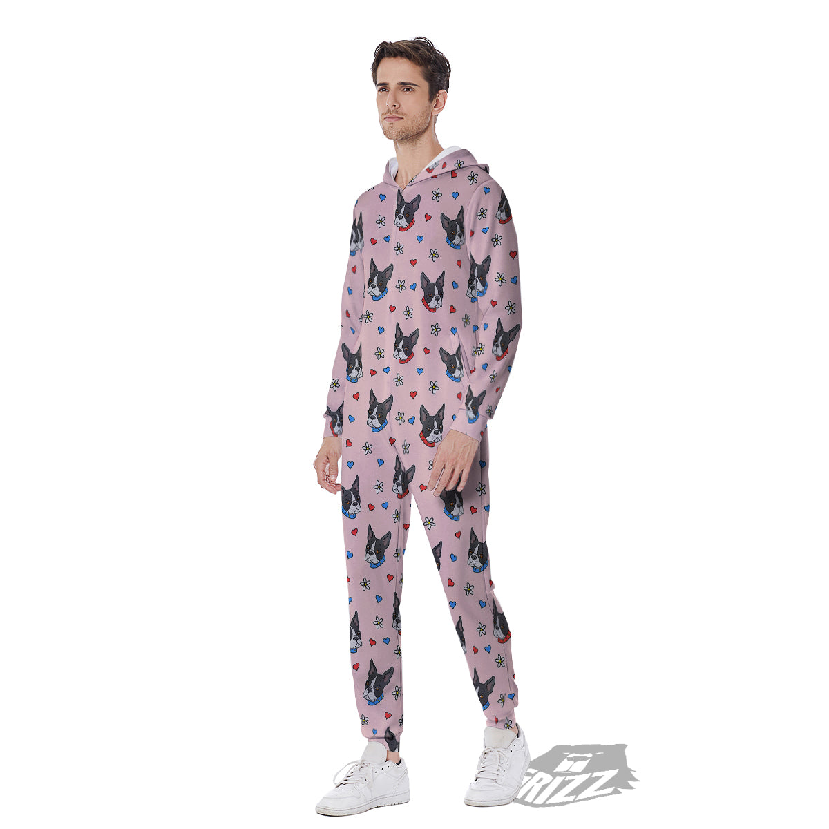 Bull Terrier Pink Print Pattern Men's Jumpsuit-grizzshop