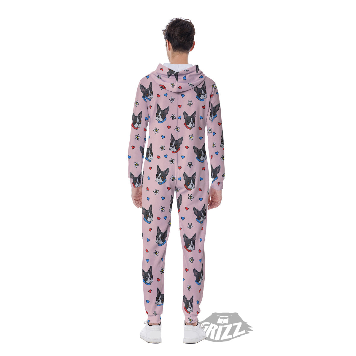 Bull Terrier Pink Print Pattern Men's Jumpsuit-grizzshop