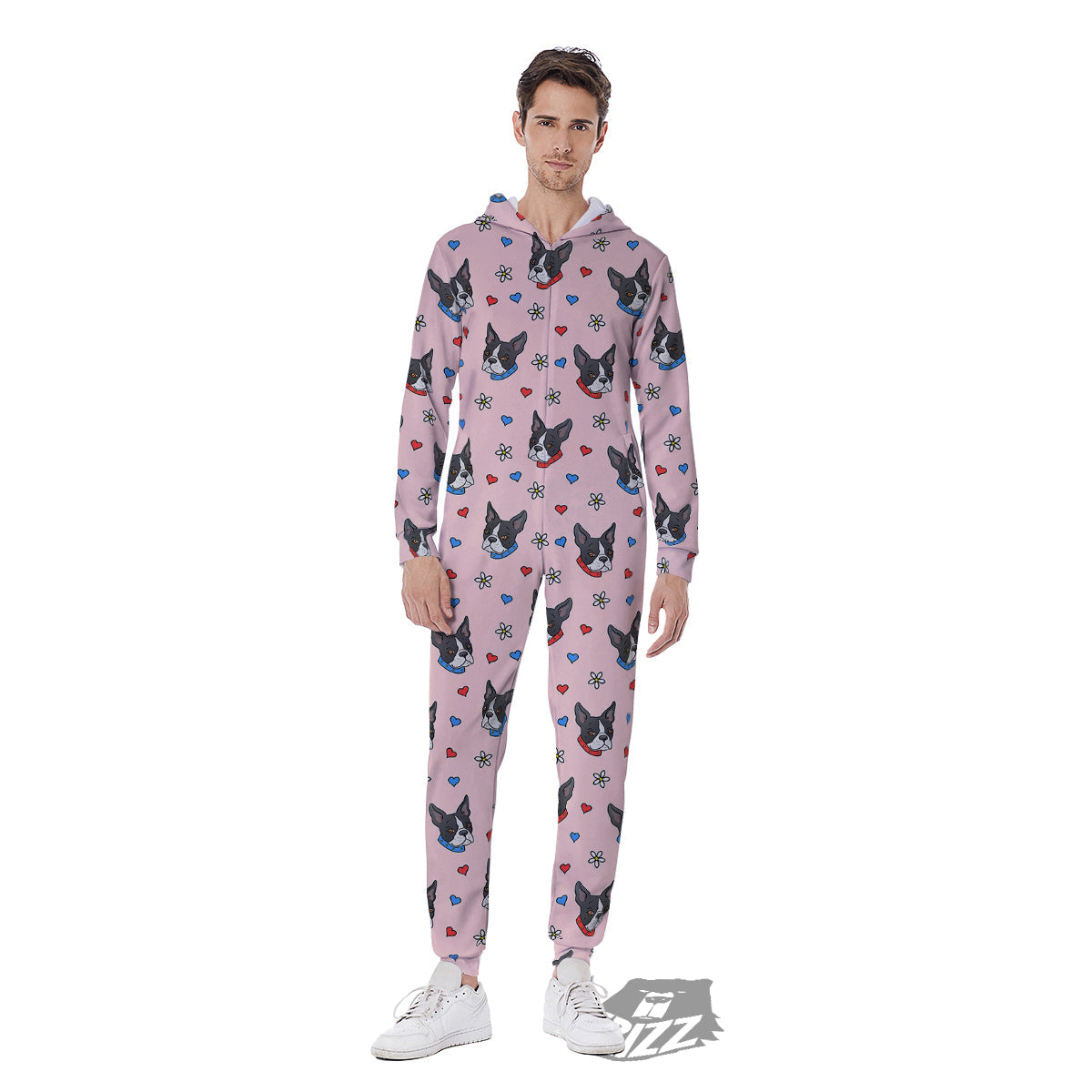 Bull Terrier Pink Print Pattern Men's Jumpsuit-grizzshop