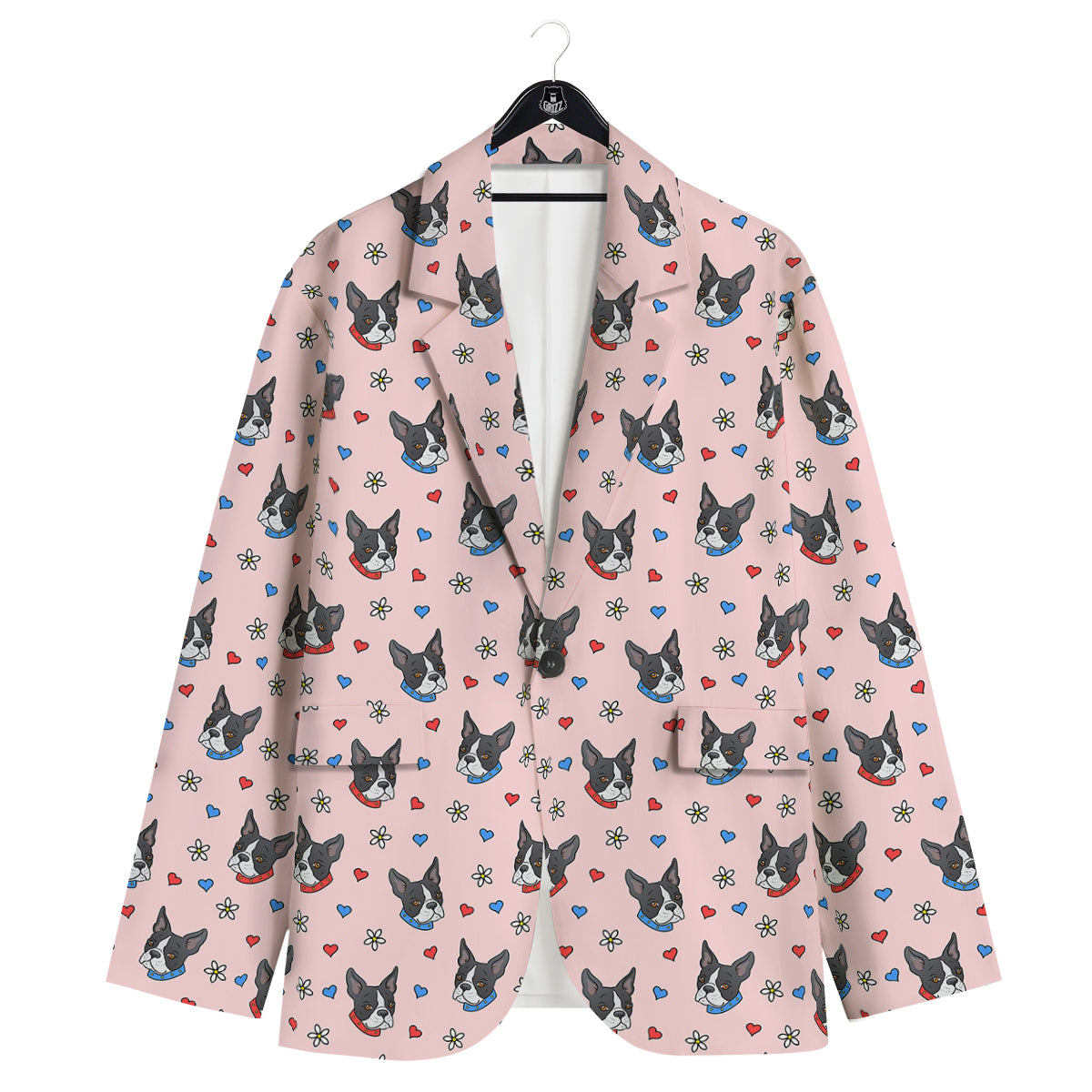 Bull Terrier Pink Print Pattern Men's Sport Coat-grizzshop