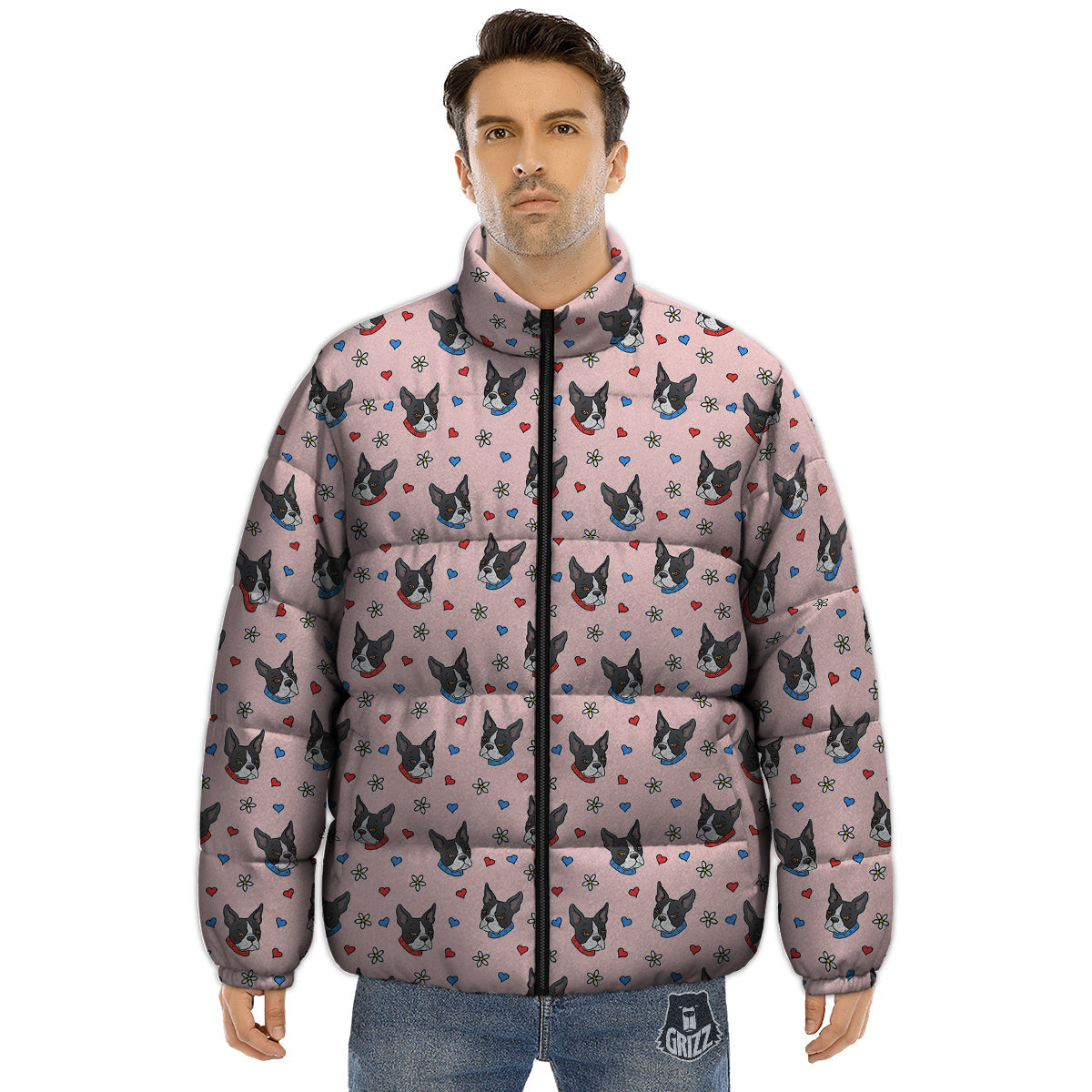 Bull Terrier Pink Print Pattern Puffer Jacket-grizzshop