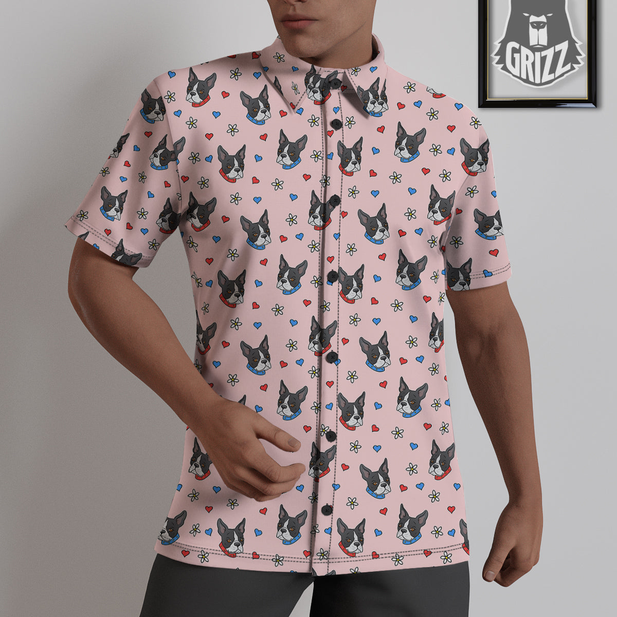 Bull Terrier Pink Print Pattern Untucked Shirts-grizzshop