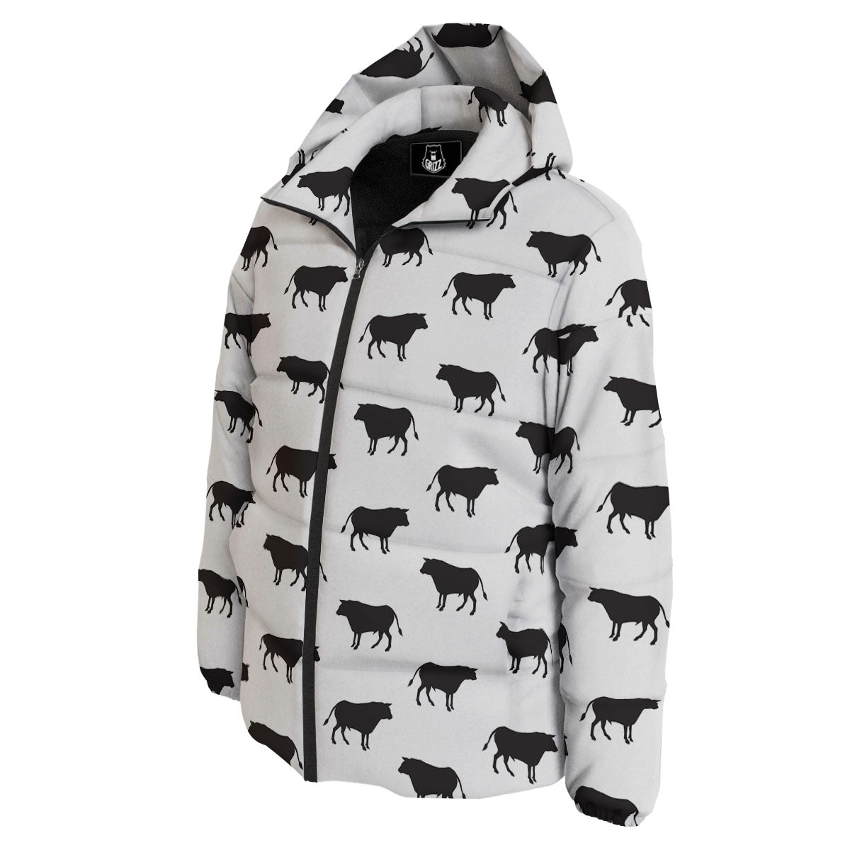 Bull White And Black Print Pattern Down Jacket-grizzshop