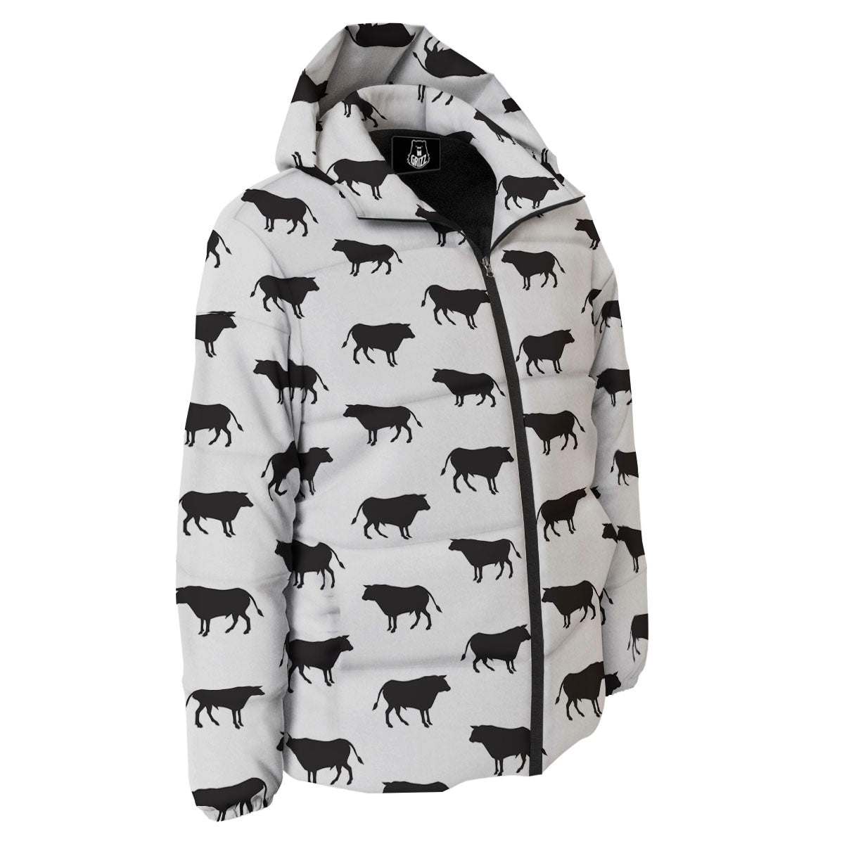 Bull White And Black Print Pattern Down Jacket-grizzshop