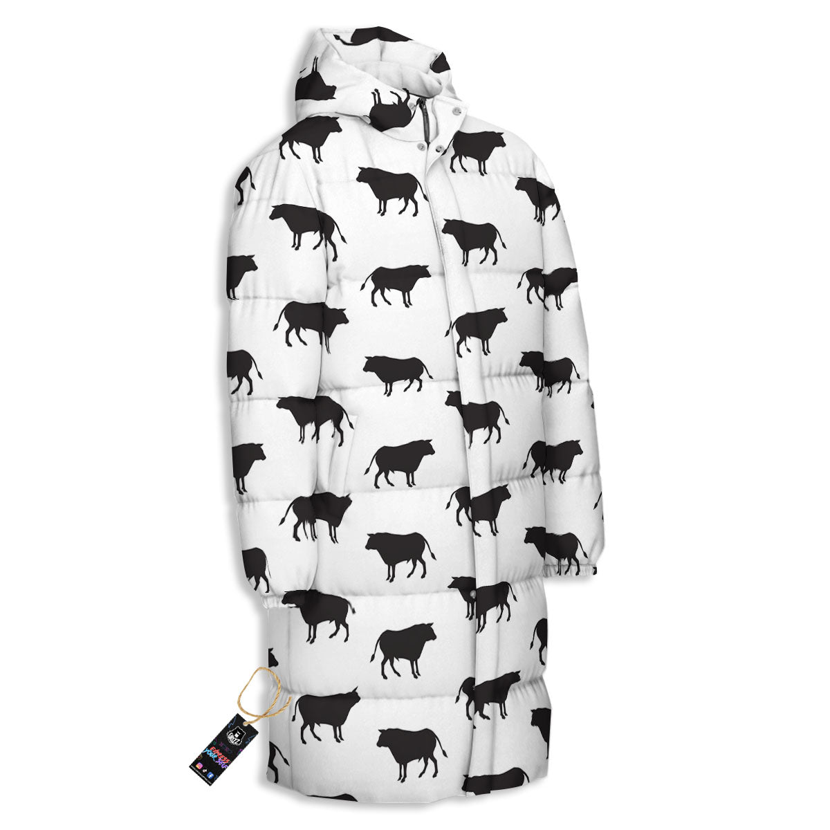 Bull White And Black Print Pattern Long Down Jacket-grizzshop