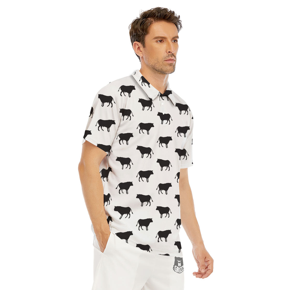 Bull White And Black Print Pattern Men's Golf Shirts-grizzshop
