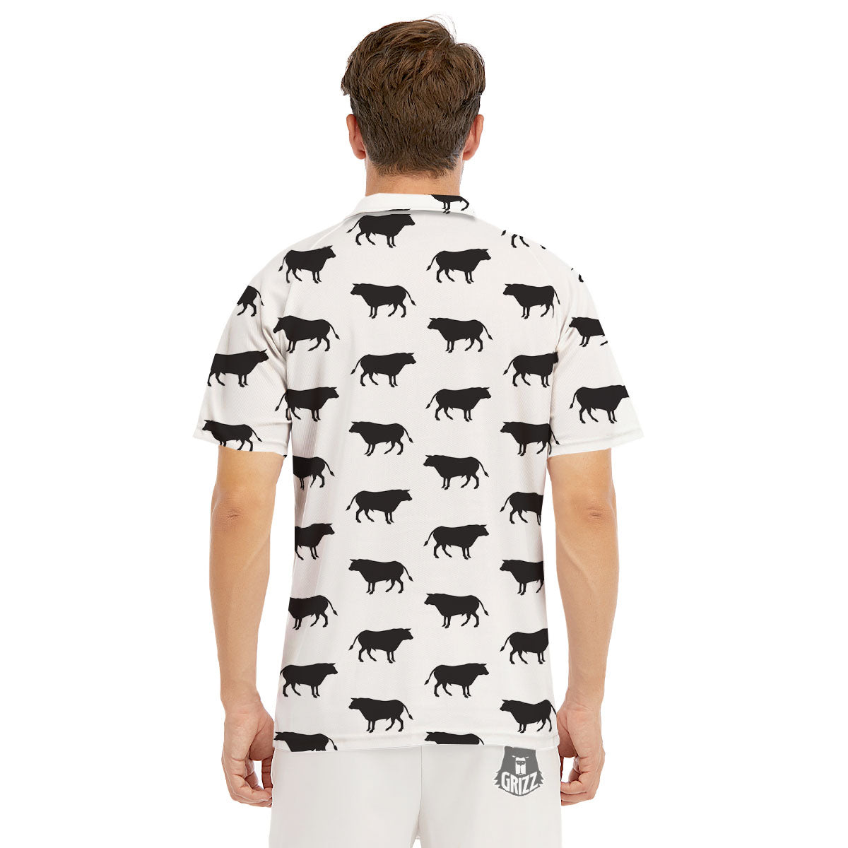 Bull White And Black Print Pattern Men's Golf Shirts-grizzshop
