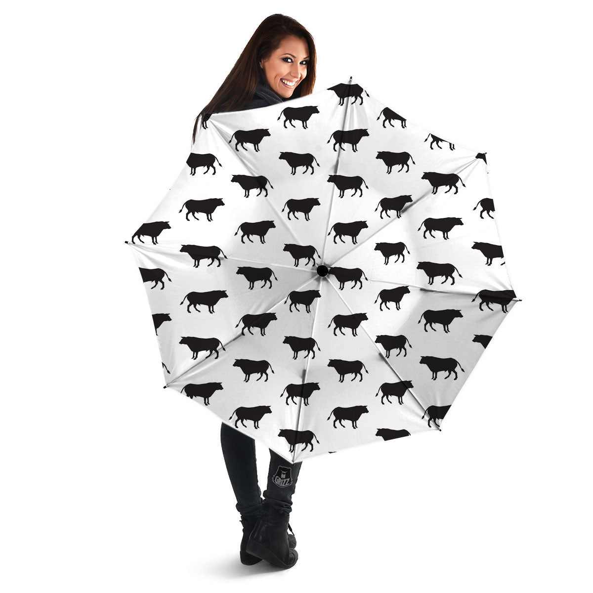Bull White And Black Print Pattern Umbrella-grizzshop