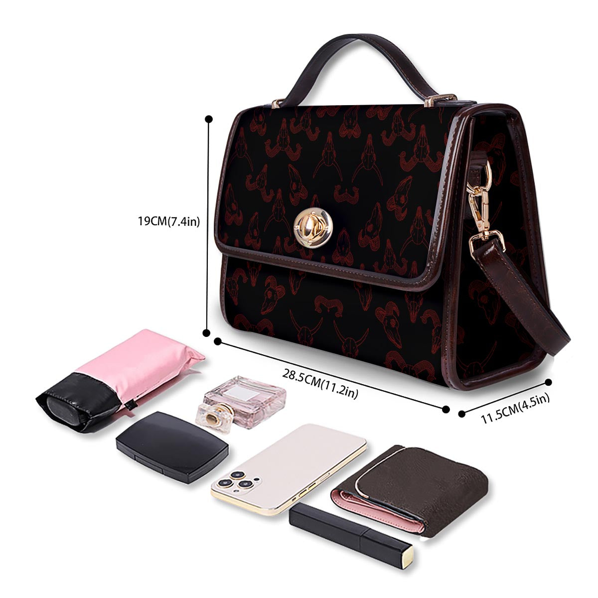 Bull Skull Black And Red Print Pattern Women's Satchel Bag
