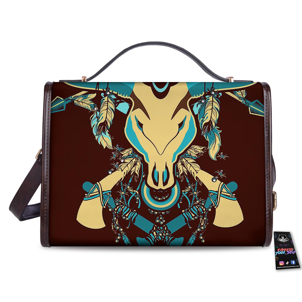 Bull Skull Indian Tribal Print Women's Satchel Bag