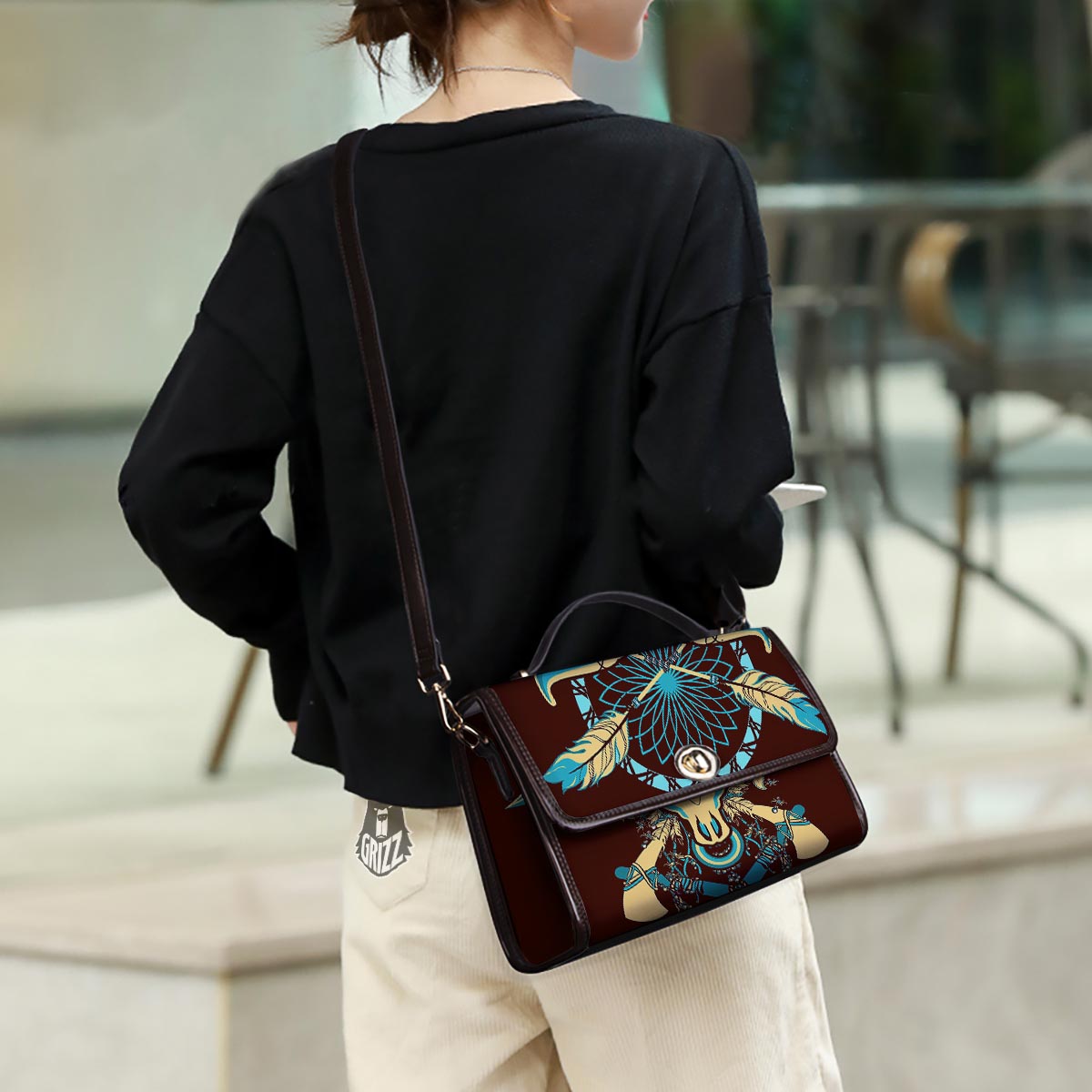 Bull Skull Indian Tribal Print Women's Satchel Bag