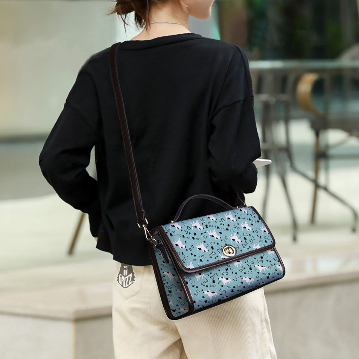 Bull Terrier Laurel Green Print Pattern Women's Satchel Bag