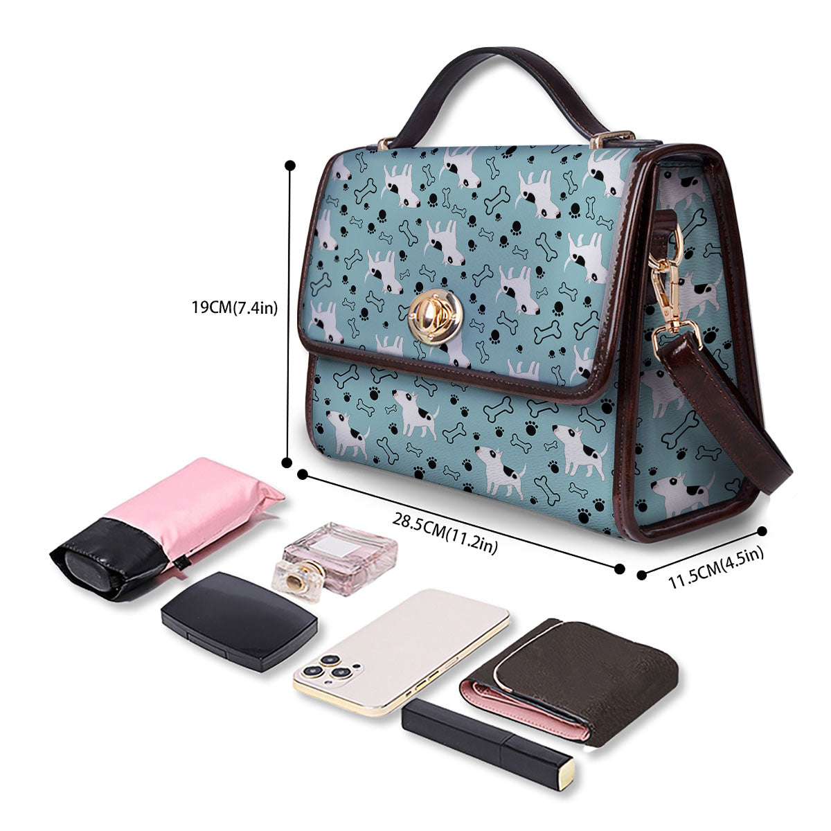 Bull Terrier Laurel Green Print Pattern Women's Satchel Bag