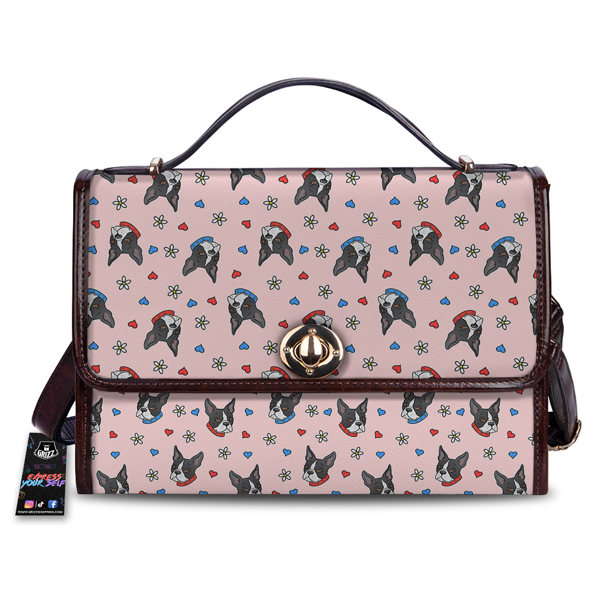 Bull Terrier Pink Print Pattern Women's Satchel Bag