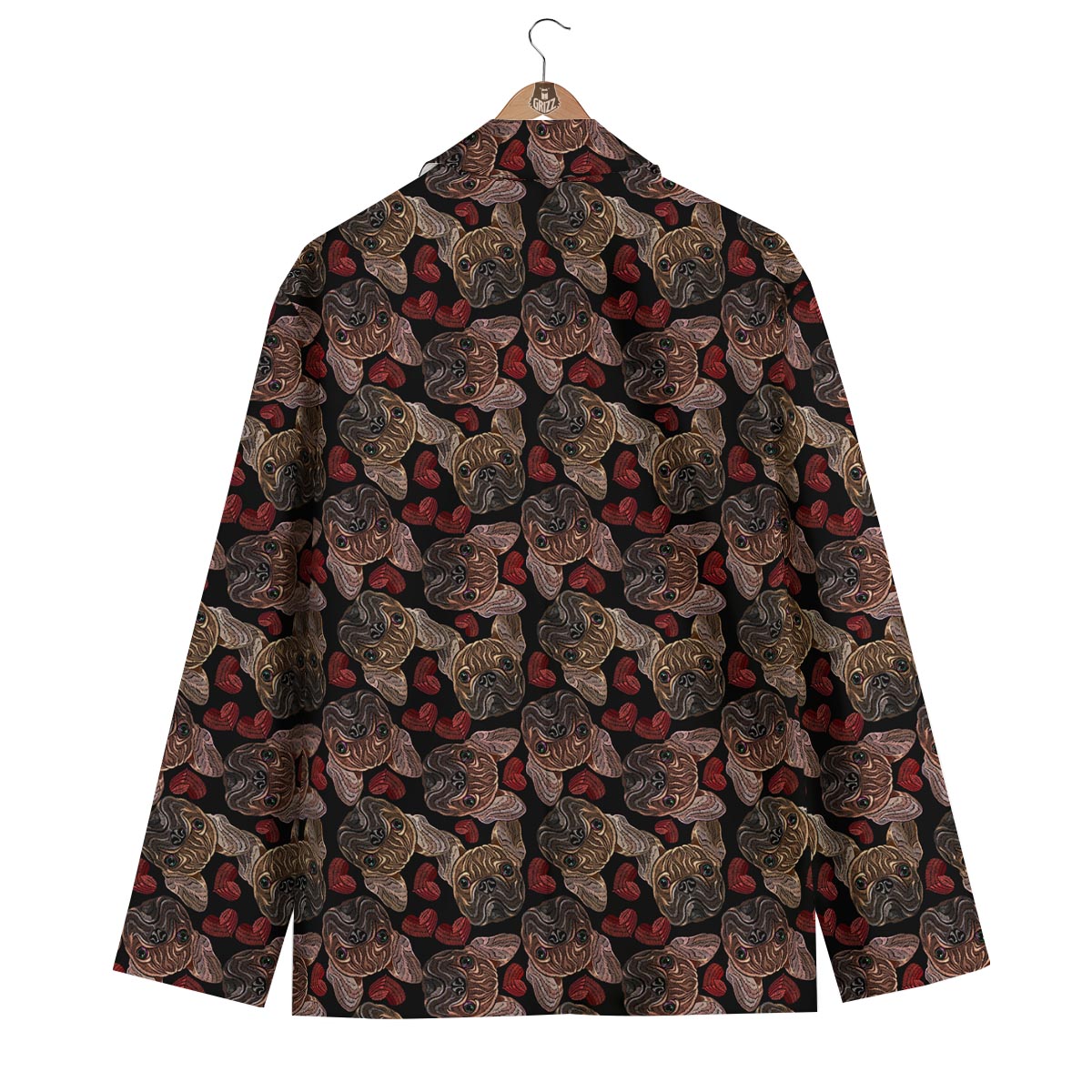 Bulldog Crochet Pattern Print Men's Blazer-grizzshop