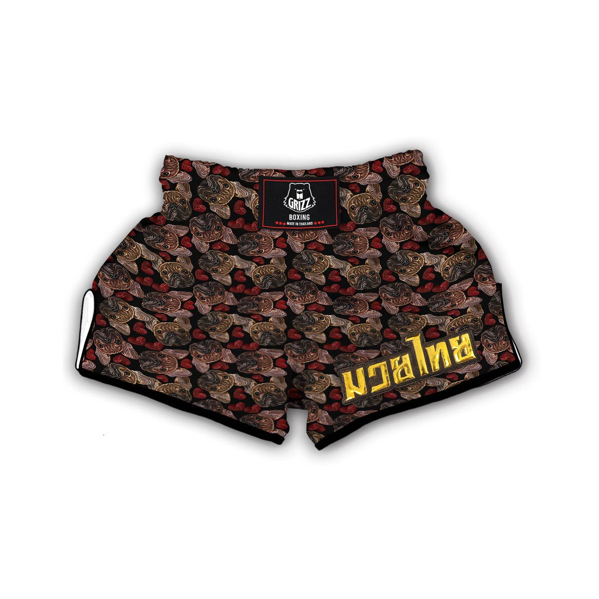 Bulldog Crochet Pattern Print Muay Thai Boxing Shorts-grizzshop
