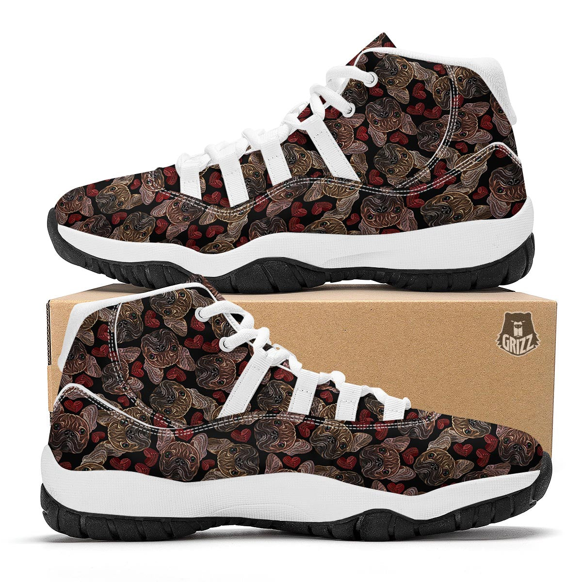 Bulldog Crochet Pattern Print White Bball Shoes-grizzshop