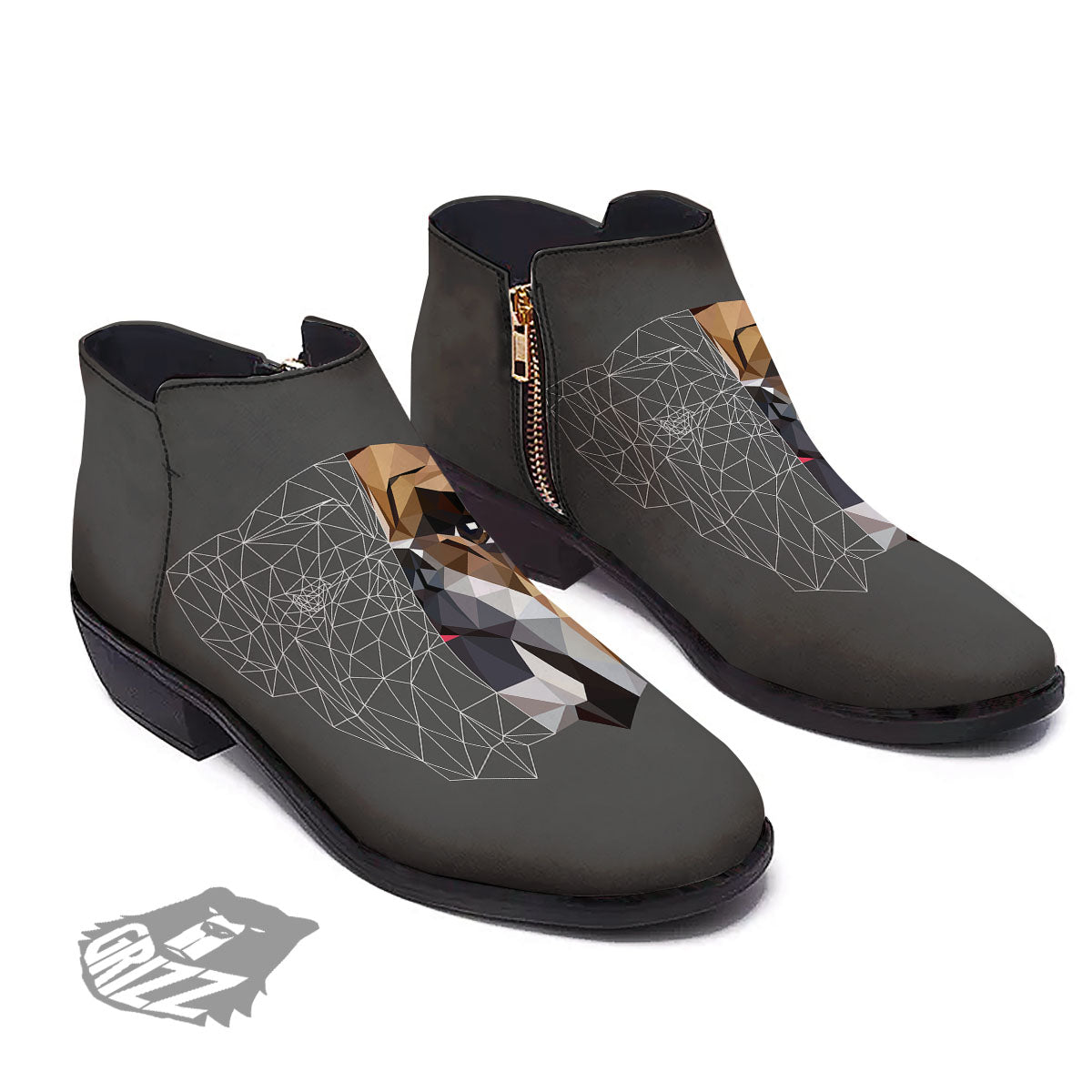 Bulldog Geometric English Print Ankle Boots-grizzshop