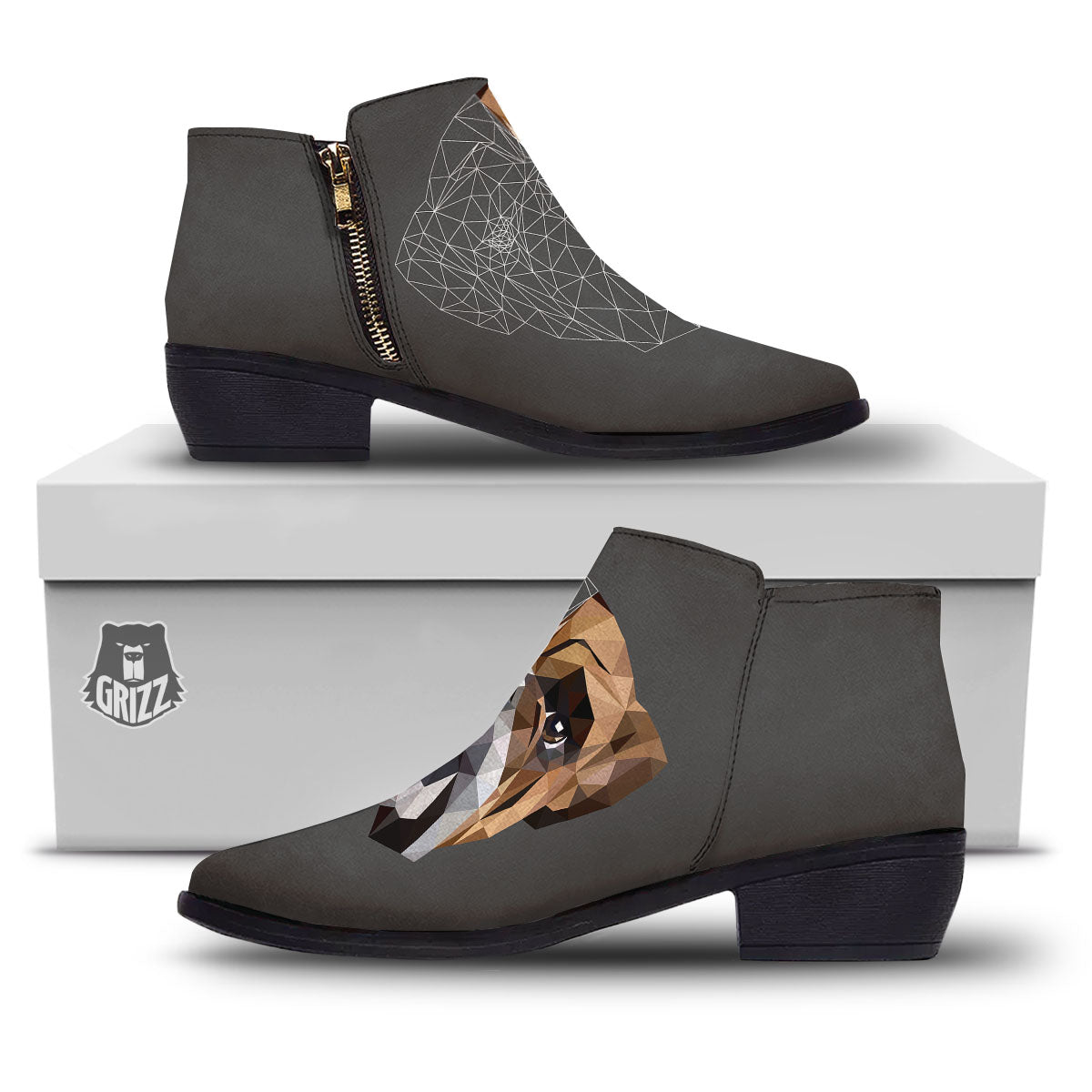 Bulldog Geometric English Print Ankle Boots-grizzshop