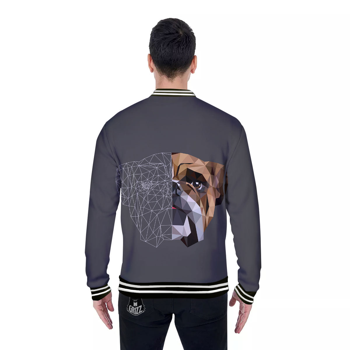 Bulldog Geometric English Print Baseball Jacket-grizzshop