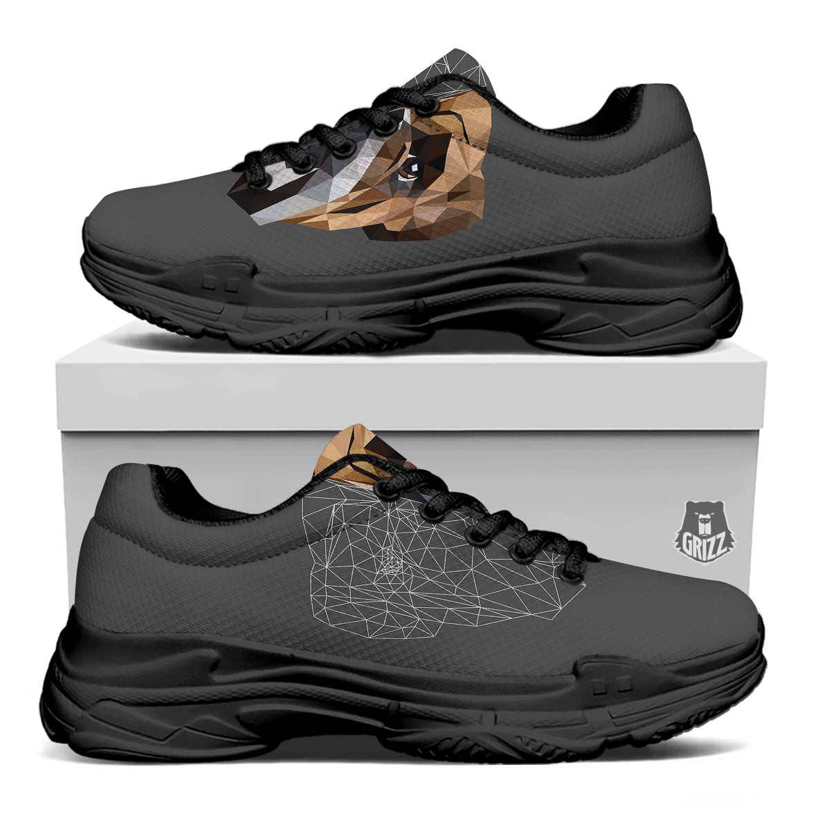 Bulldog Geometric English Print Black Chunky Shoes-grizzshop