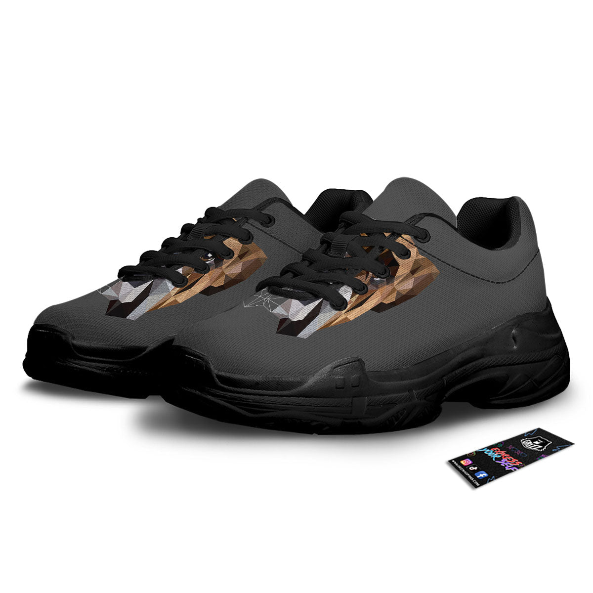 Bulldog Geometric English Print Black Chunky Shoes-grizzshop