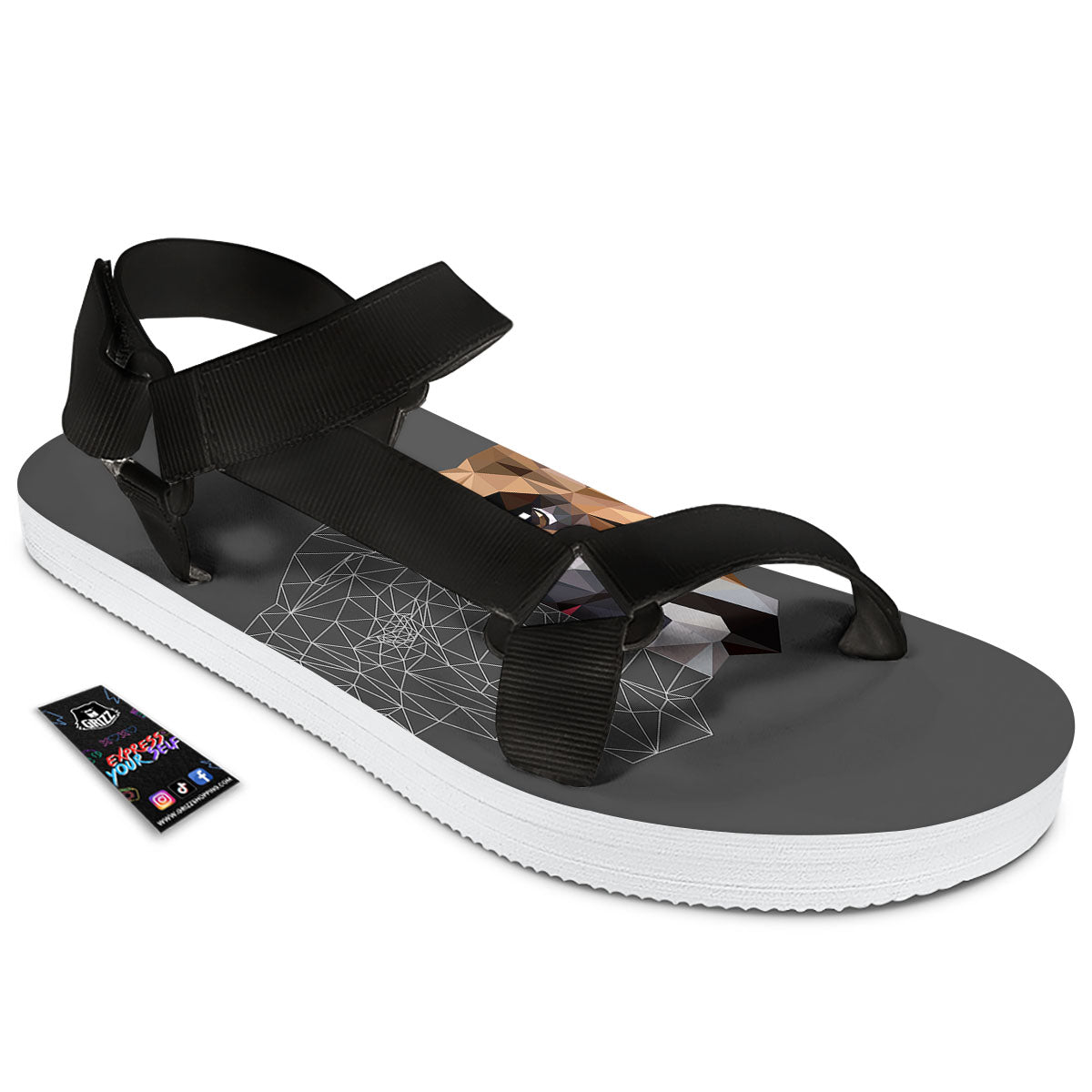 Bulldog Geometric English Print Black Open Toe Sandals-grizzshop