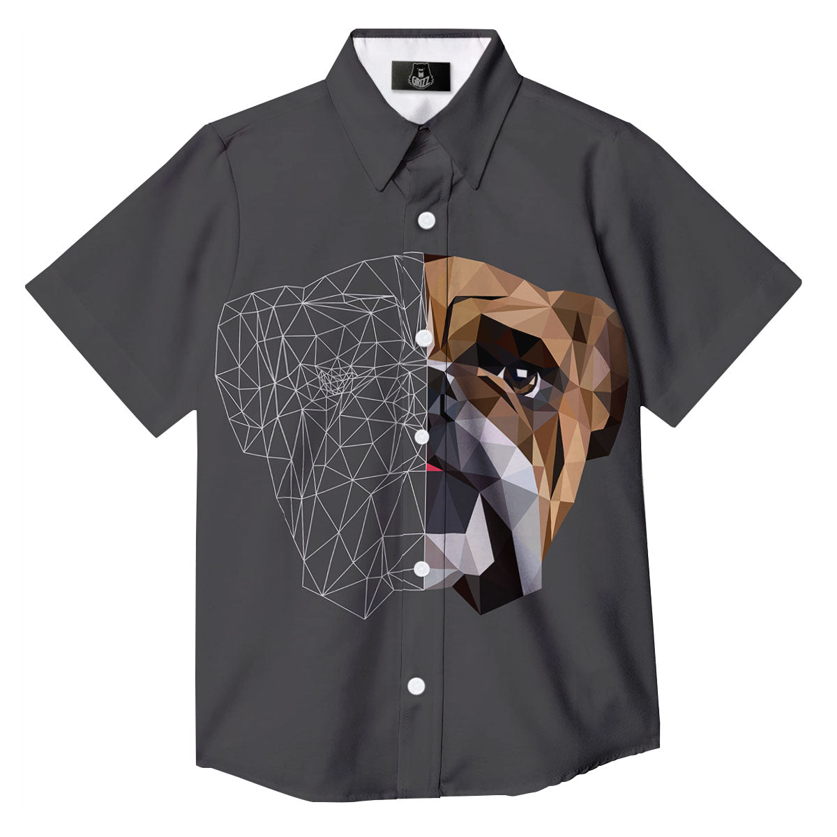 Bulldog Geometric English Print Button Up Shirt-grizzshop