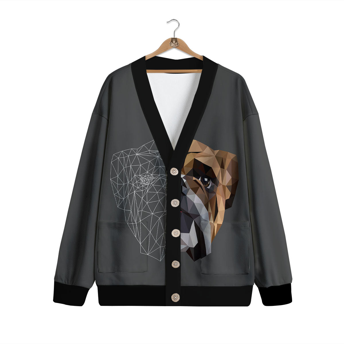 Bulldog Geometric English Print Cardigan-grizzshop