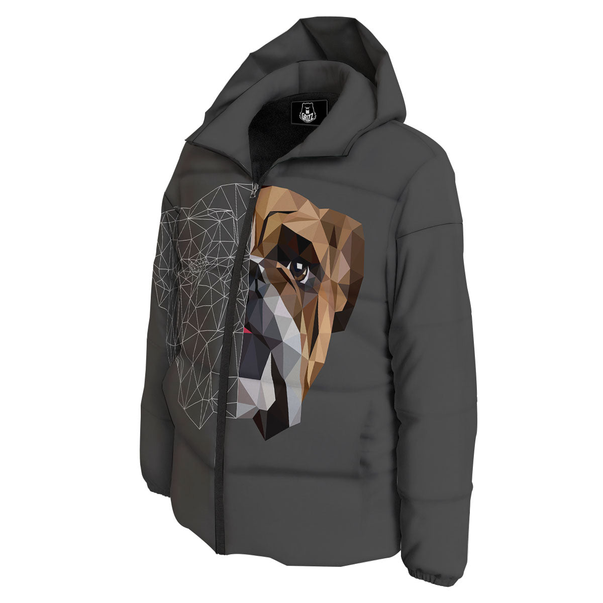 Bulldog Geometric English Print Down Jacket-grizzshop