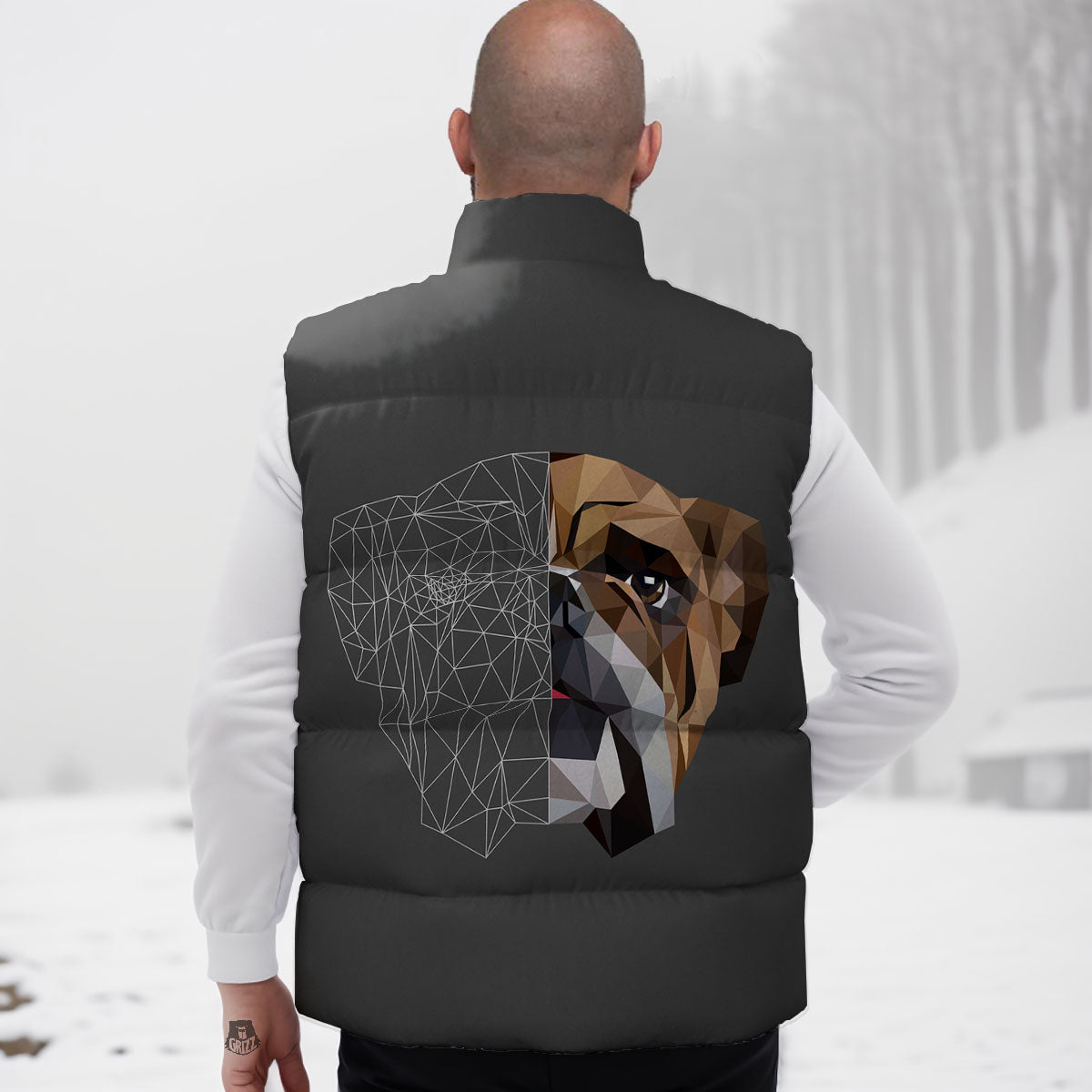 Bulldog Geometric English Print Down Vest