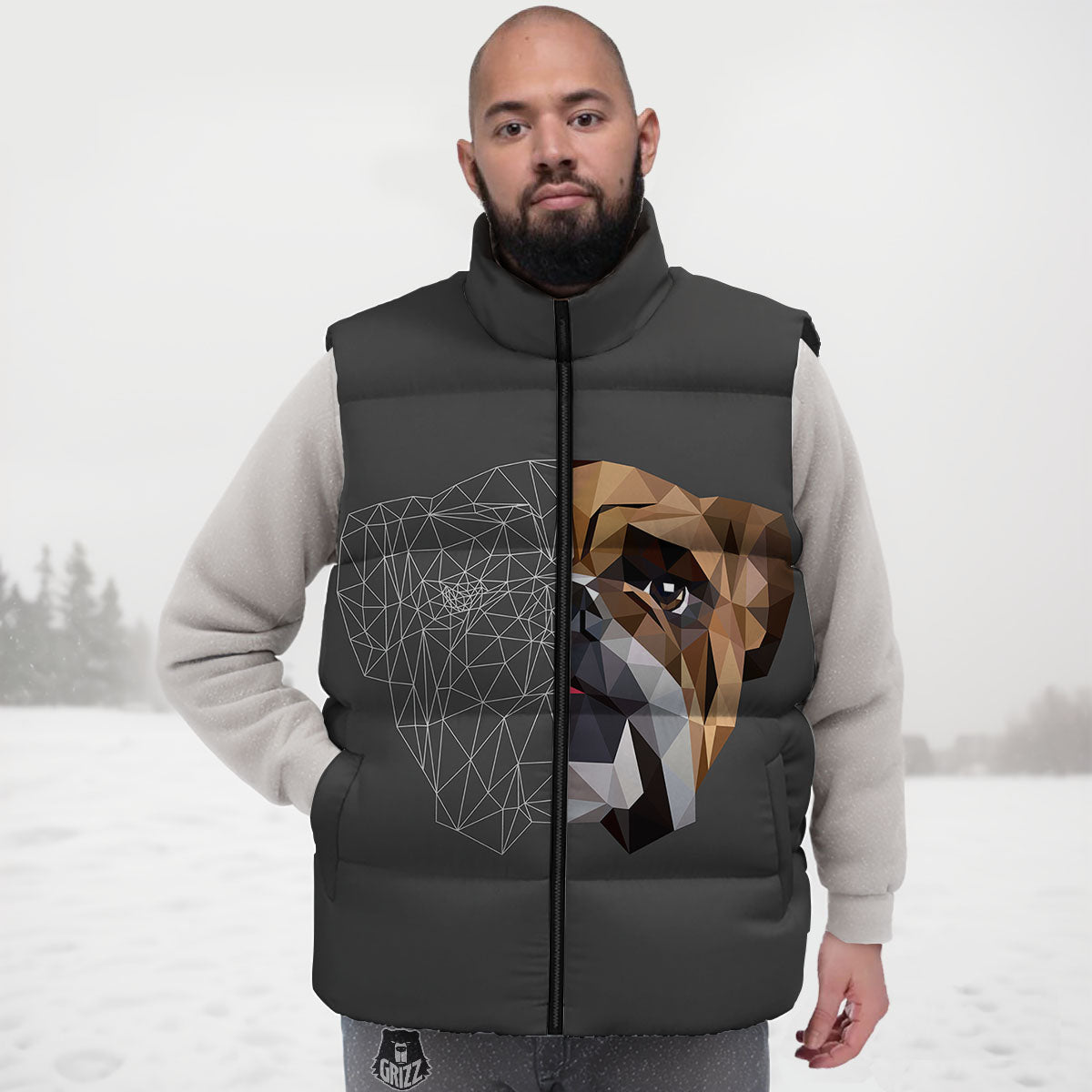 Bulldog Geometric English Print Down Vest