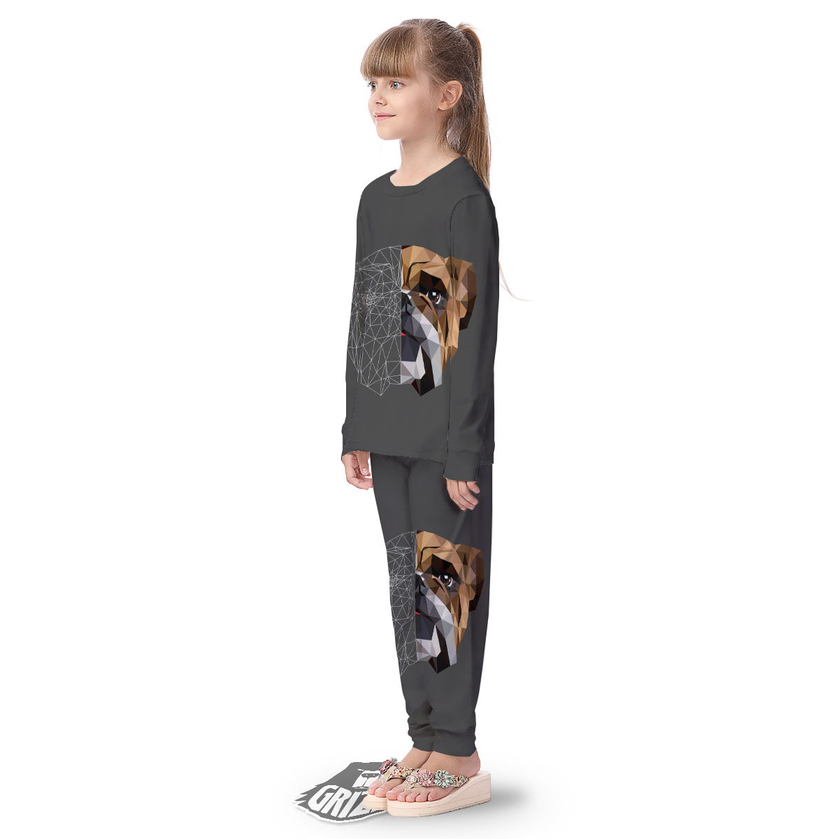 Bulldog Geometric English Print Kid's Pajamas-grizzshop