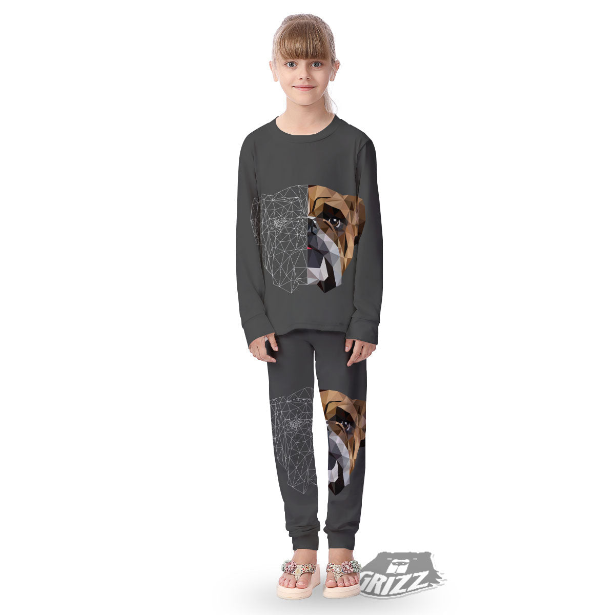 Bulldog Geometric English Print Kid's Pajamas-grizzshop