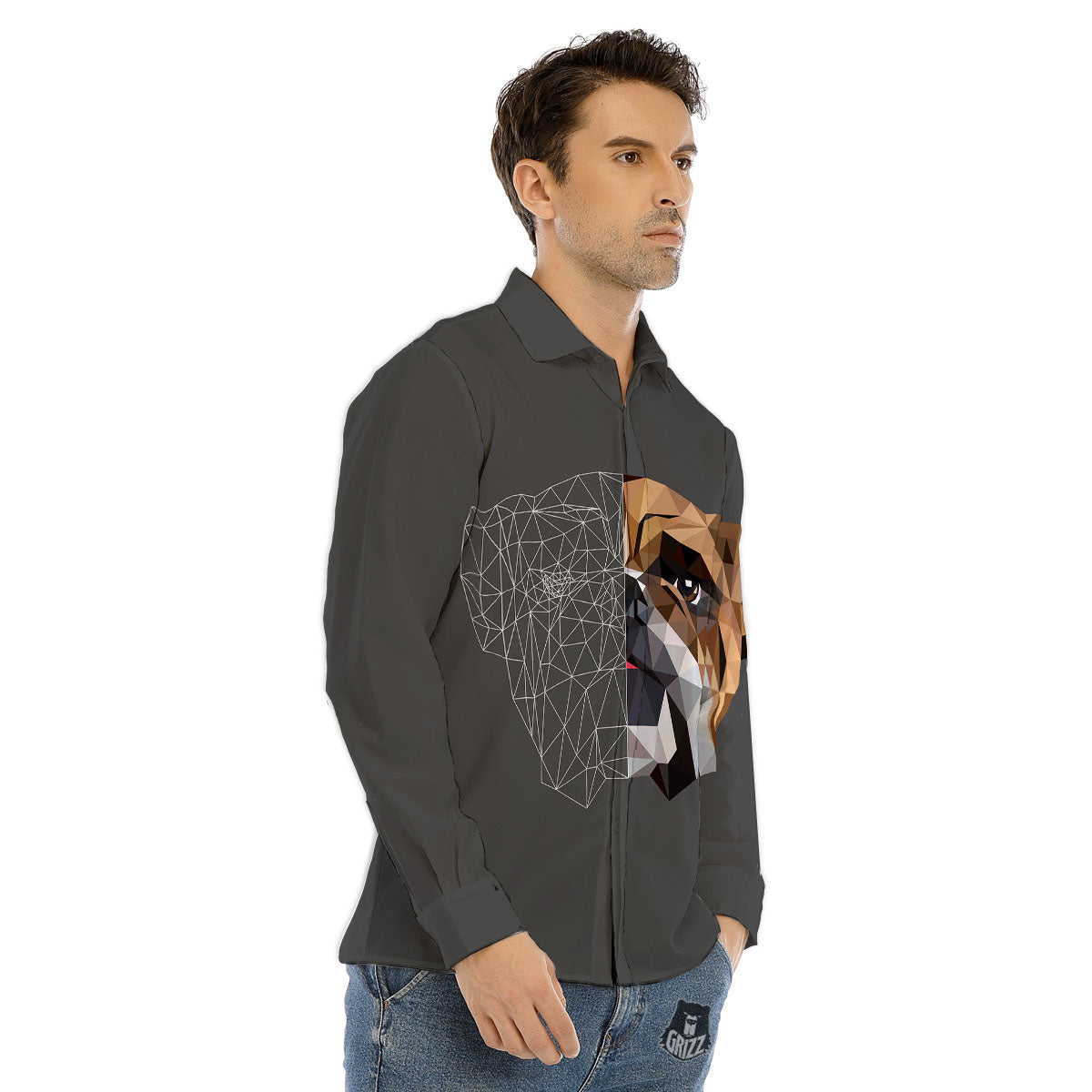 Bulldog Geometric English Print Men's Dress Shirts-grizzshop
