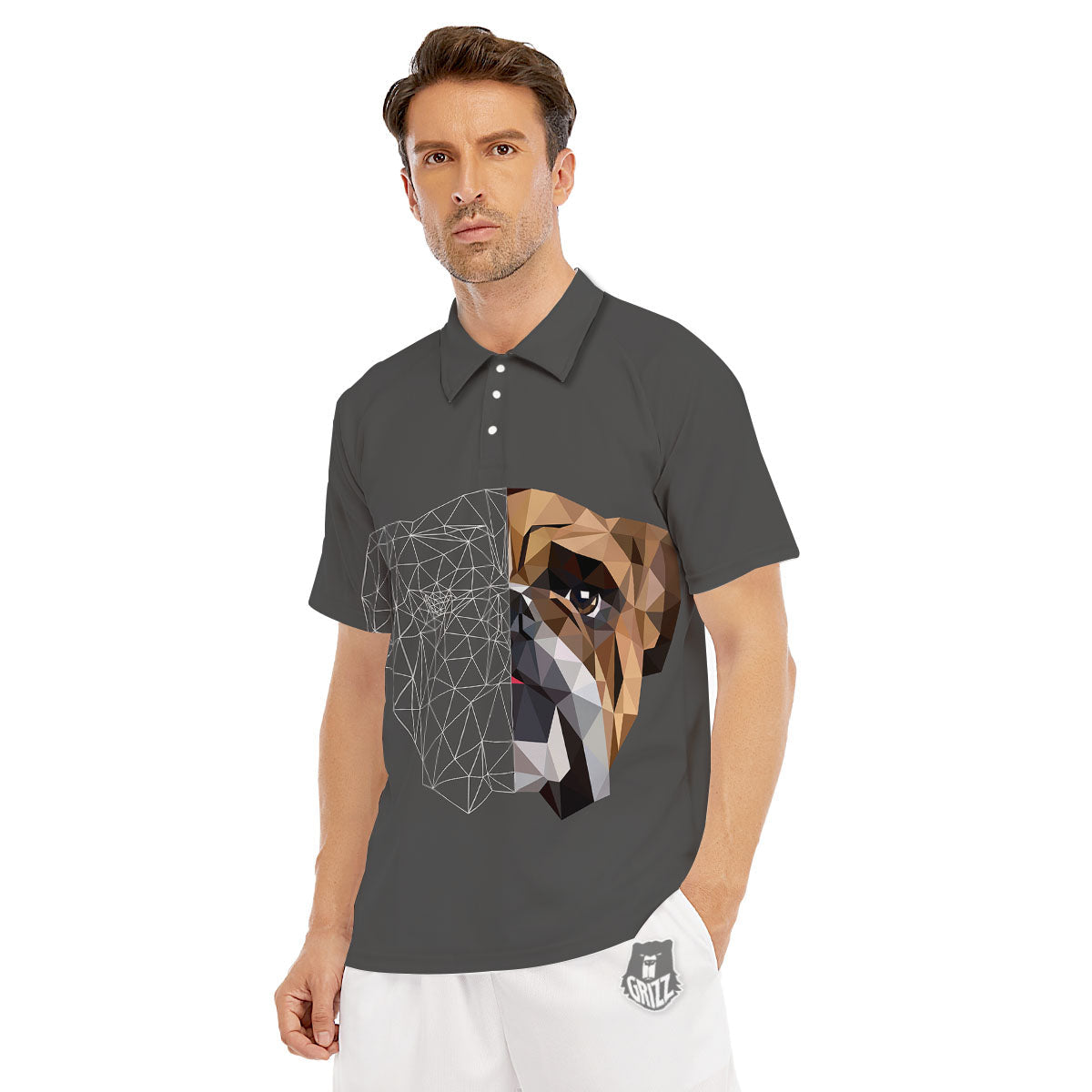 Bulldog Geometric English Print Men's Golf Shirts-grizzshop