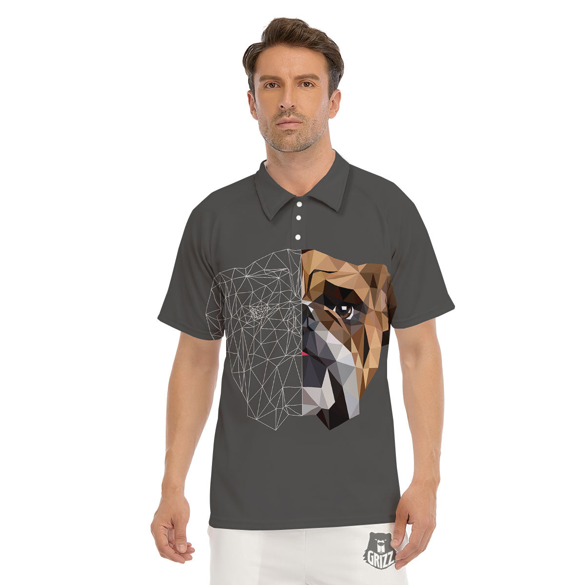 Bulldog Geometric English Print Men's Golf Shirts-grizzshop