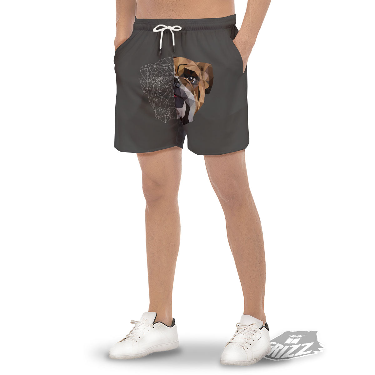 Bulldog Geometric English Print Men's Gym Shorts-grizzshop