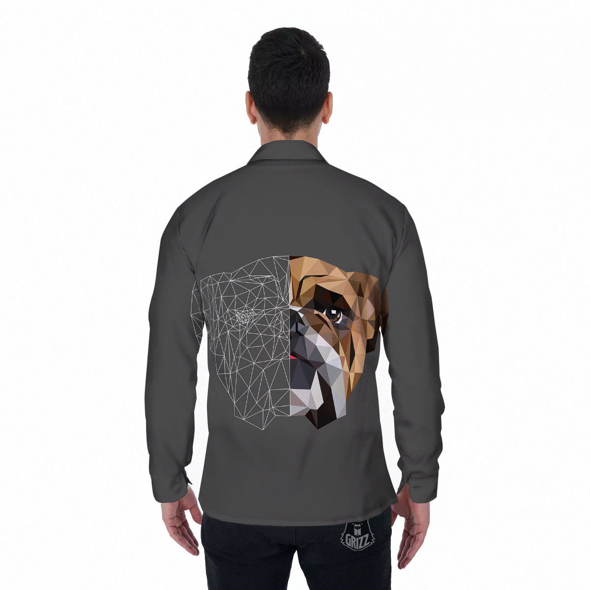 Bulldog Geometric English Print Men's Long Sleeve Shirts-grizzshop