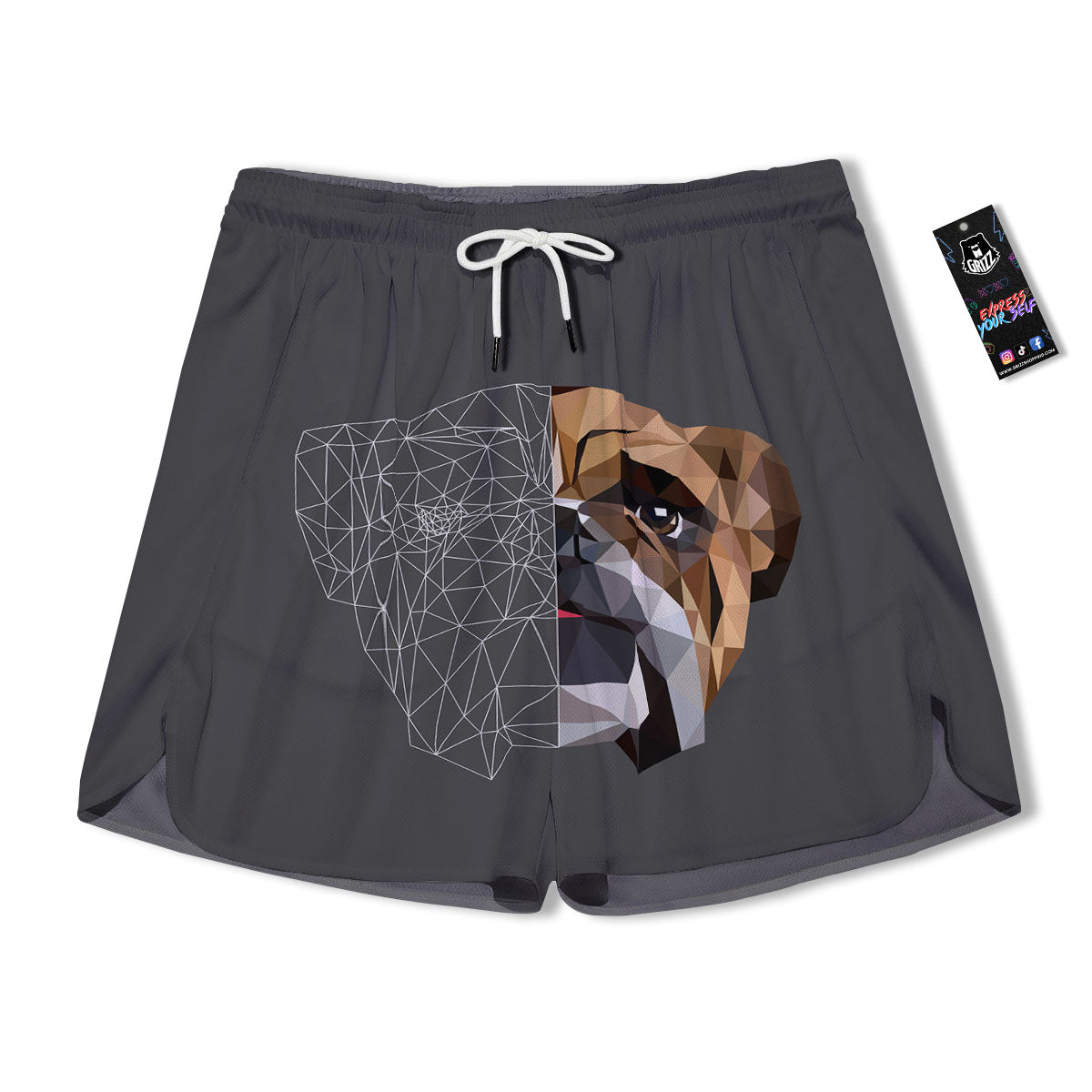 Bulldog Geometric English Print Men's Running Shorts-grizzshop