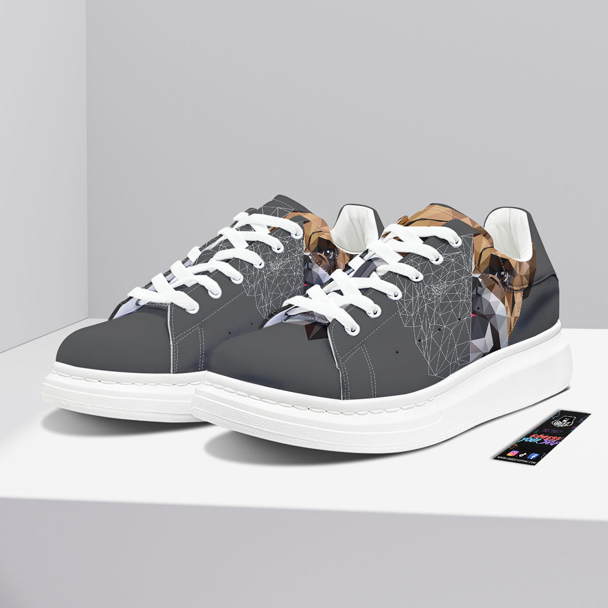 Bulldog Geometric English Print Platform Shoes-grizzshop