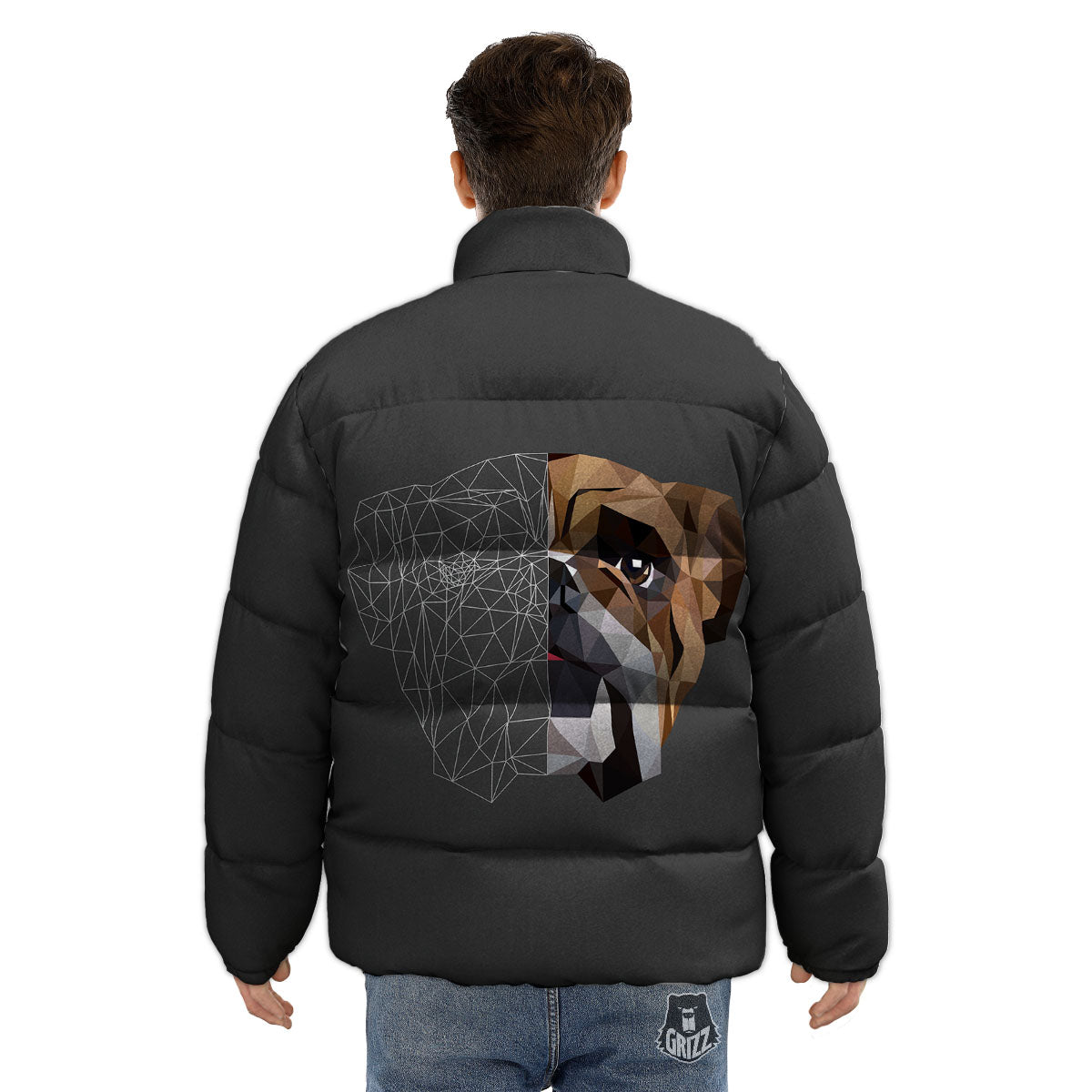 Bulldog Geometric English Print Puffer Jacket-grizzshop