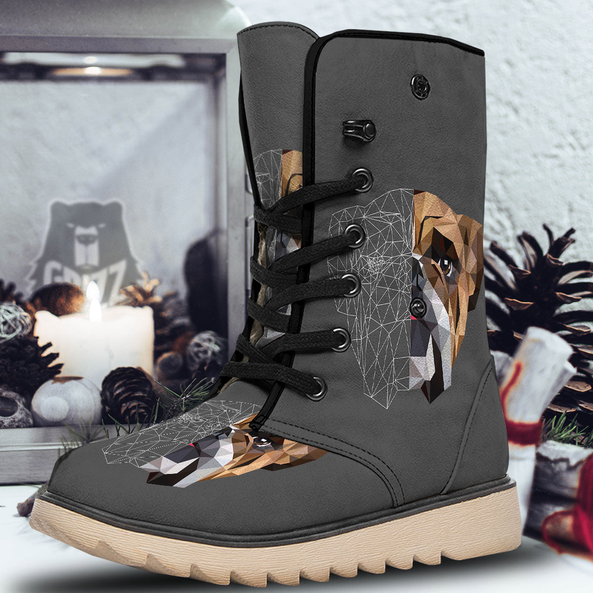Bulldog Geometric English Print Snow Boots-grizzshop