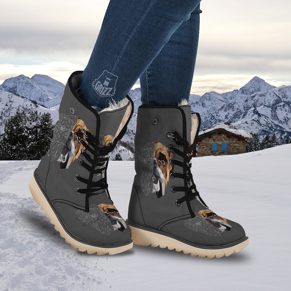 Bulldog Geometric English Print Snow Boots-grizzshop